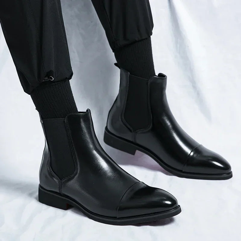 Chelsea Boots for Men Red Sole Pu Ankle Business Round Toe Slip-On Mens Boots Size 38-46 Men Shoes