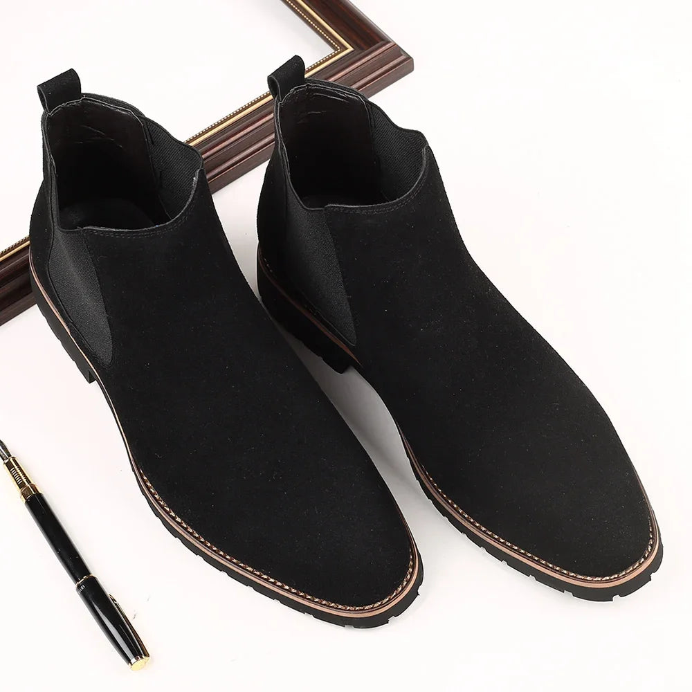 Fashion Men's Ankle Boot New Leather Men's Chelsea Boots Men Shoes Casual Black Sleeve Boots Outdoor High Top Wedding Shoes Male