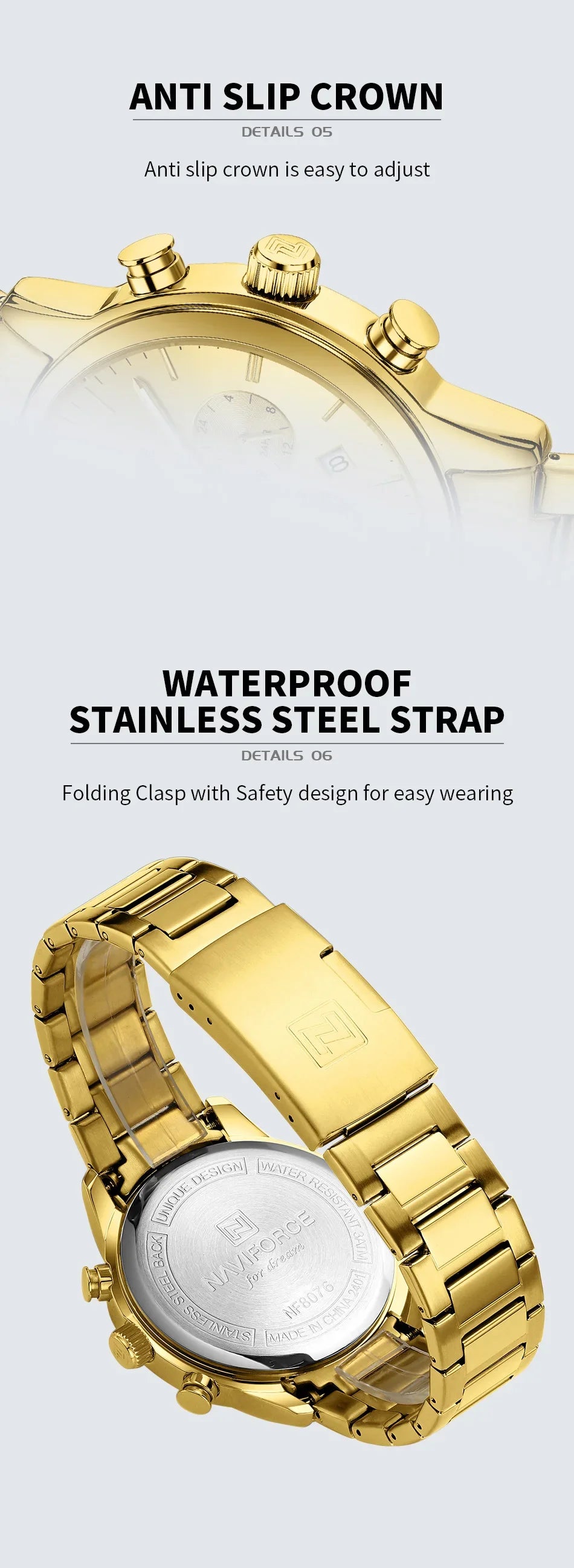 NAVIFORCE New Style Sporty 3ATM Waterproof Shockproof Stainless Strap  Man's Wristwatch Luxury Fashion Quartz Watches Men‘s Gift