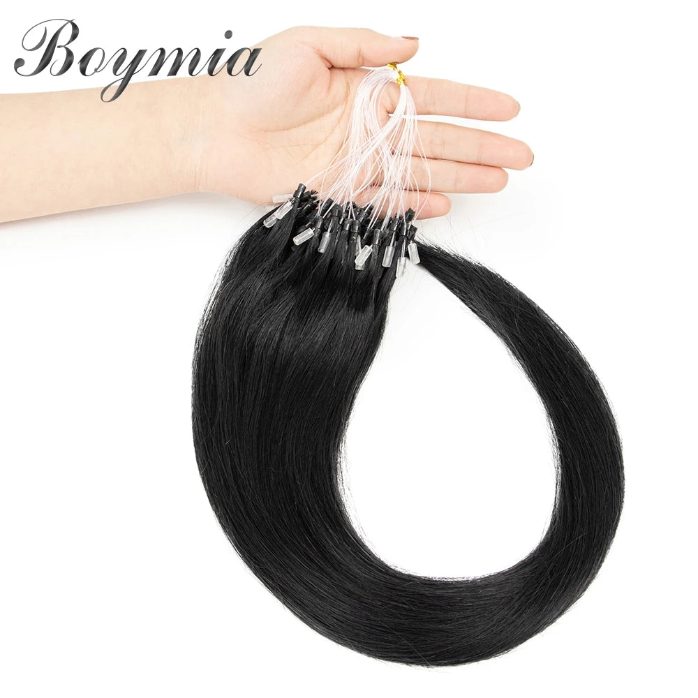 Boymia Micro Loop Human Hair Extensions 12" 16" 20" 24" Natural Straight Hair Rings Micro Link 0.5g/strand