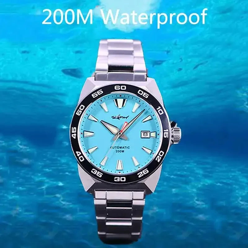 Heimdallr Monster Diver Watches NH35 Automatic Mechanical Frost Blue Dial Sapphire Crystal 200m Waterproof Luminous Men Watches