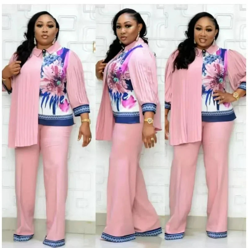 African Fashion Two-piece Set - Chic Top and High Waisted Wide Leg Pants Set - Casual, Comfortable, Suitable for Daily Wear
