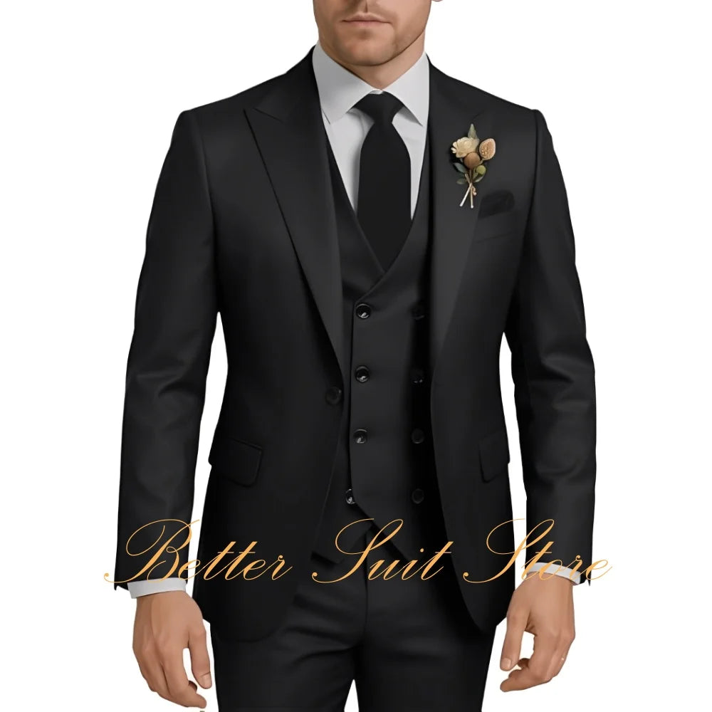 Men's Suits 3 Piece Set Wedding Groom Tuxedo Slim Fit Blazer Vest Pants One Button Jacket Formal Men Suit Set