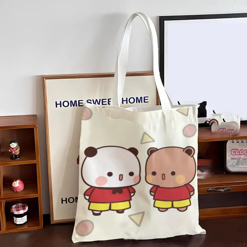 New Large Capacity Cute Tote Bag Bubu Dudu Panda Bear Niche Couple Handbag Class File Bag Portable Cartoon Canvas Bags