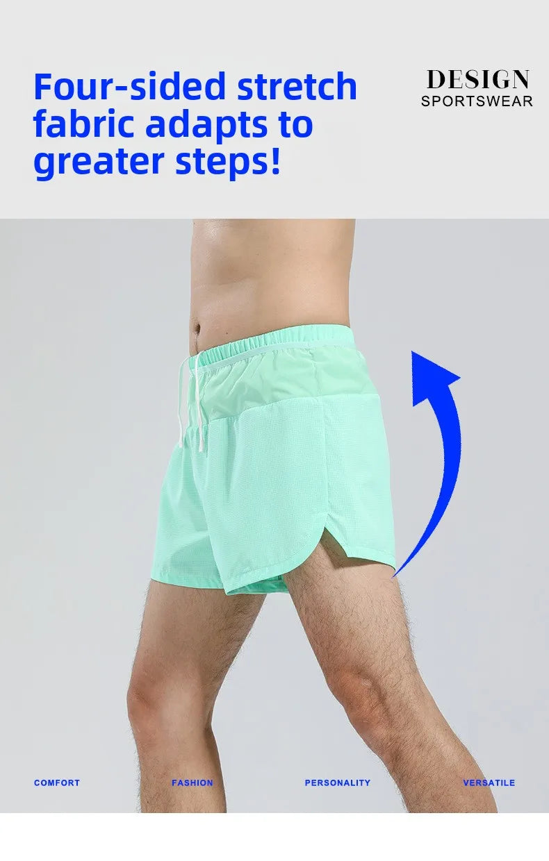 Men's Sports Shorts Quick Drying Fitness Professional Marathon Training Double-layer Three-quarters Running Shorts