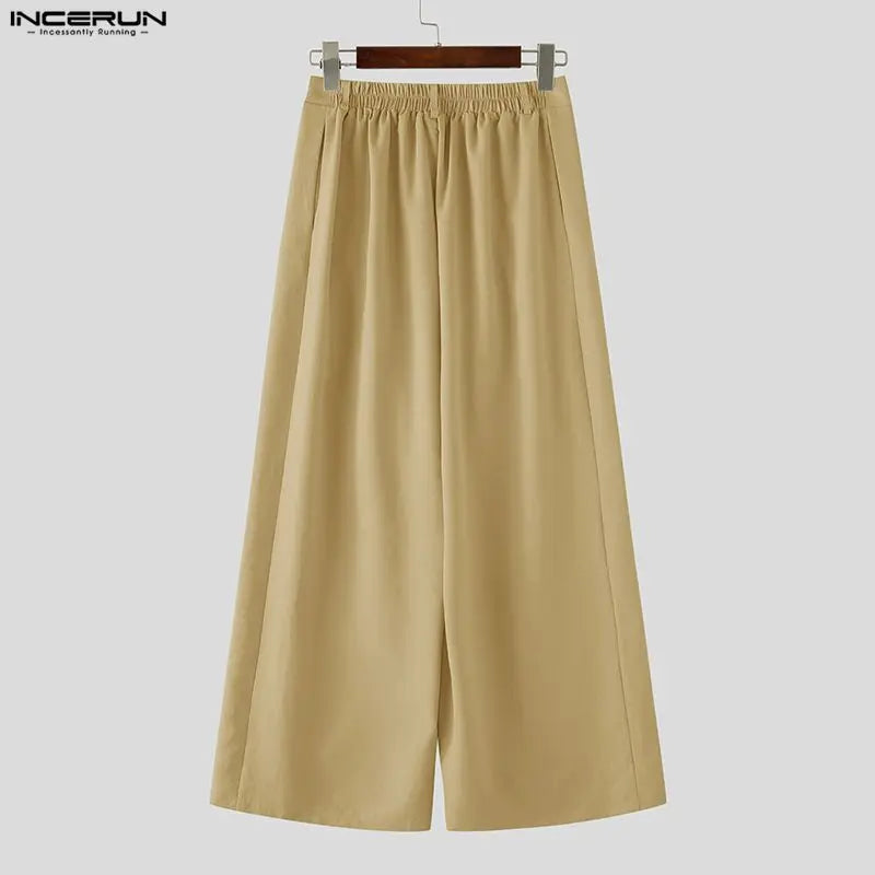 INCERUN Men's Pants Solid Color Joggers Elastic Waist Joggers Trousers For Man Streetwear Loose Casual Irregular Wide Leg Pants