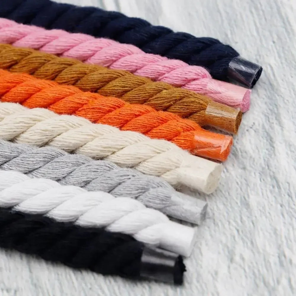 1/8Pair Round Thick Rope Laces Polyester Cotton High Quality Solid Color Laces 0.8cm 120/140/160cm Width Colorful Bold Shoelaces