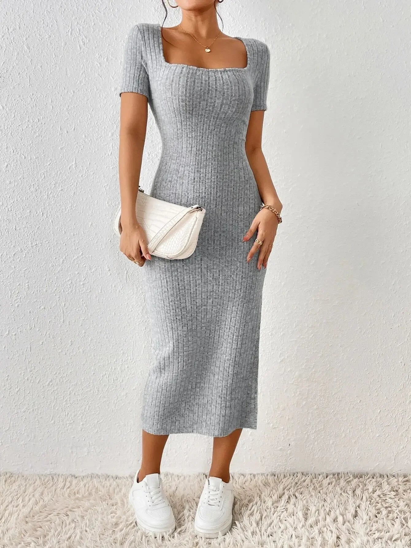 European and American Style 2025 Summer New Cross-border Women's Fashion Square Collar Sexy Slim Hip-pack Dress for Women