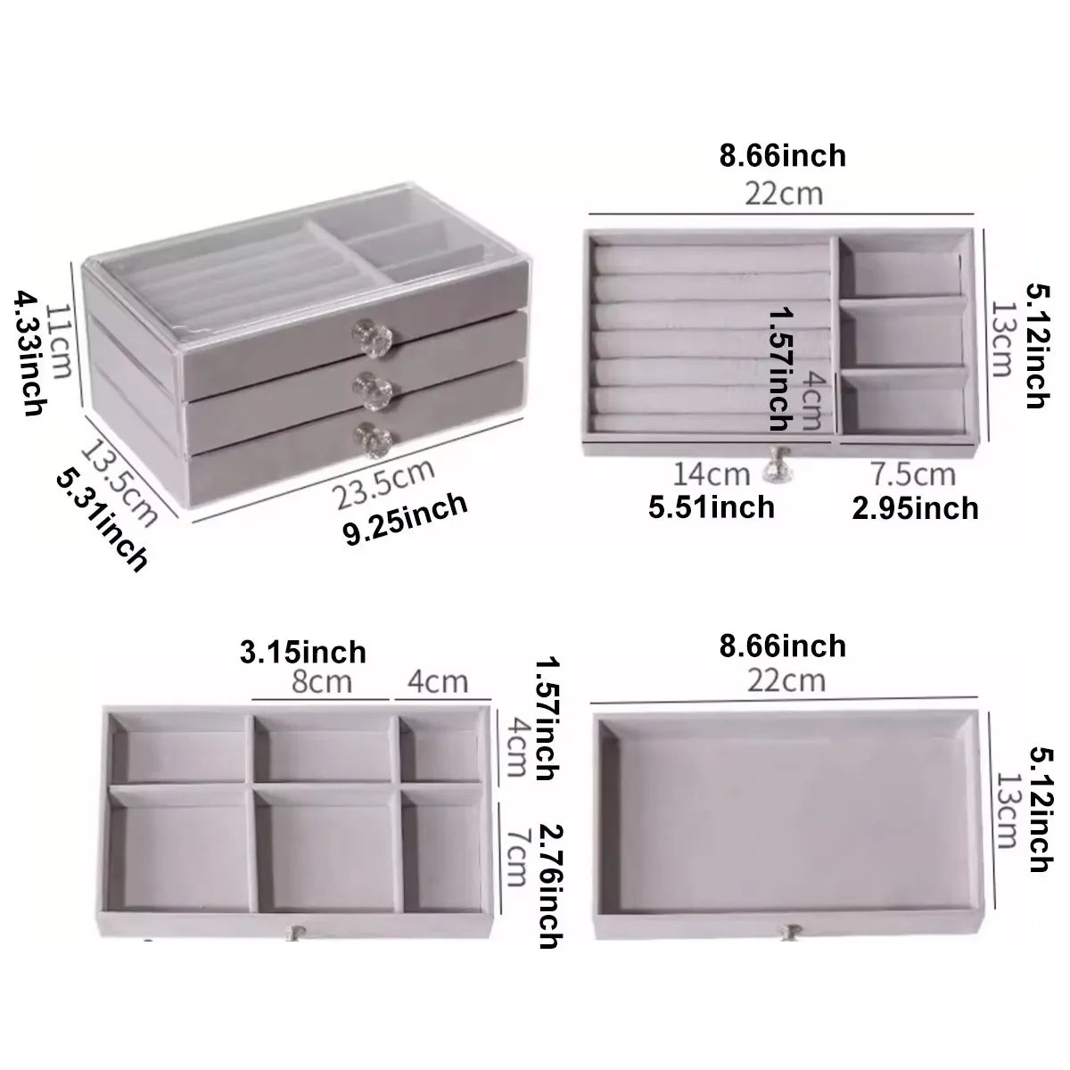 1pc can stack 3 layers of beige/gray drawer style jewelry box earrings rings necklaces bracelets organizing box