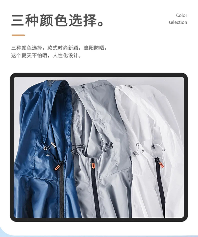 Outdoor Lightweight Hiking Jackets Men Fishing Cycling Hooded Gym Sports Running Coat Summer Sun-Protective Jacket Men Clothing