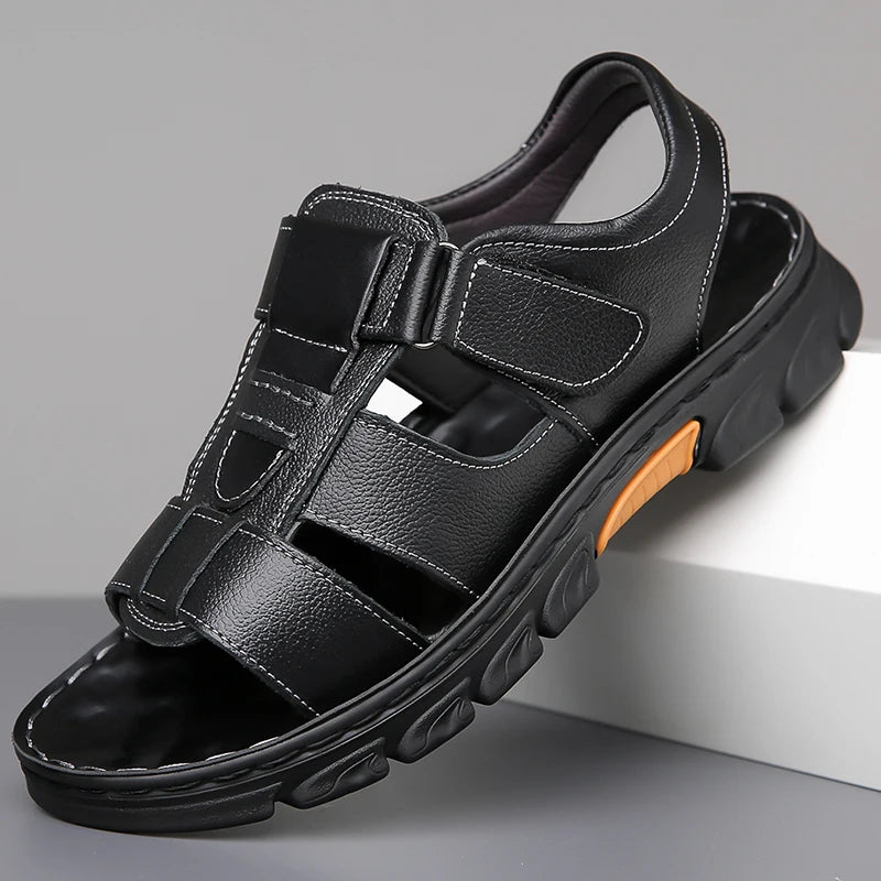 Men's Sandals Adjustable Solid Color Shoes Summer Casual Comfort with Durable Rubber Sole, Breathable PU for Outdoor Walking