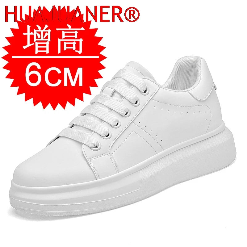 Men's Invisible Height Increasing Elevator Shoes Lace-up Sporty White Sneakers 6cm 8cm 10cm Taller Size Plus Invisible Elevate