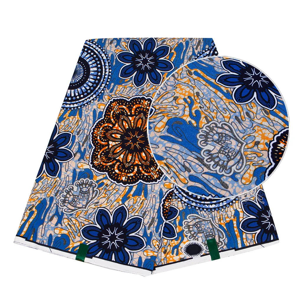 African Wax Print Fabric – 100% Cotton Ankara with Gold Foil Shimmer, 6 Yards/Roll, for Dresses, Headwraps & Fashion Garments