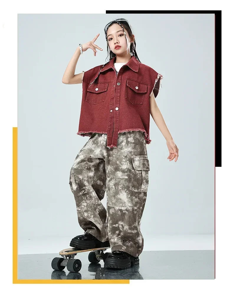 Children Hip Hop Jazz Fashion Show BoyGirl Loose Vest Baggy Pan t T-shirt Suits Sets Dance Performance Clothes Kids Tracksuits
