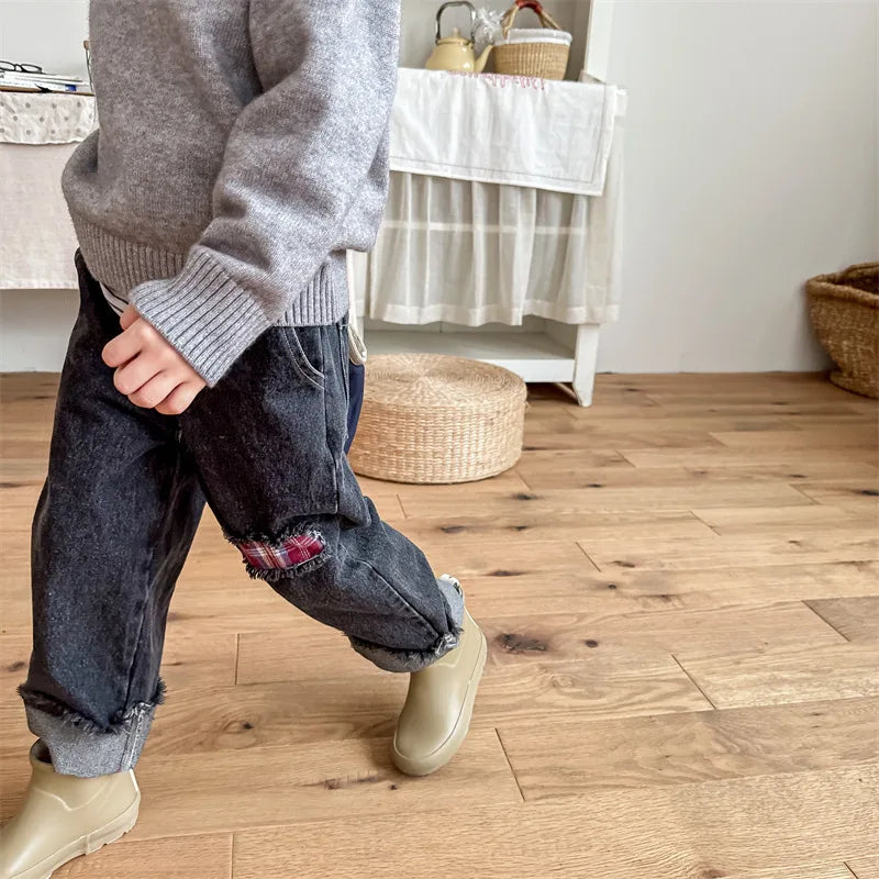 2023 Autumn Spring Baby Girls Boys Denim Pants Loose Fashion Korean Style Kids Casual Jeans Toddler Trouser Children's Clothes