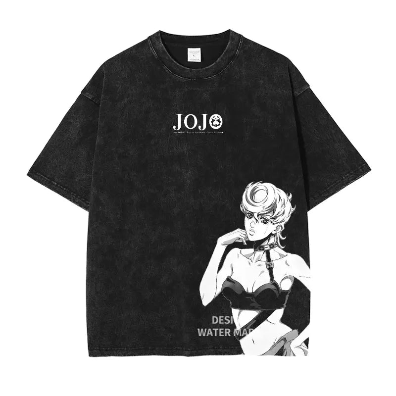 Anime JoJo's Bizarre Adventure Jonathan Joestar Gyro Print Tee Men Vintage Washed Tshirts Manga Cotton T-shirt Harajuku T Shirt