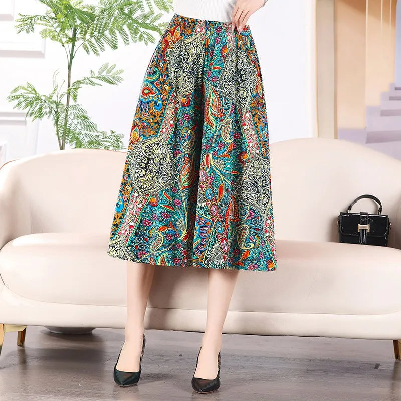 Women's Long Pants Skirt 2023 Summer Plus Size Fashionable Flower Print Women's Short Skirt Classic Home Casual Breathable Women