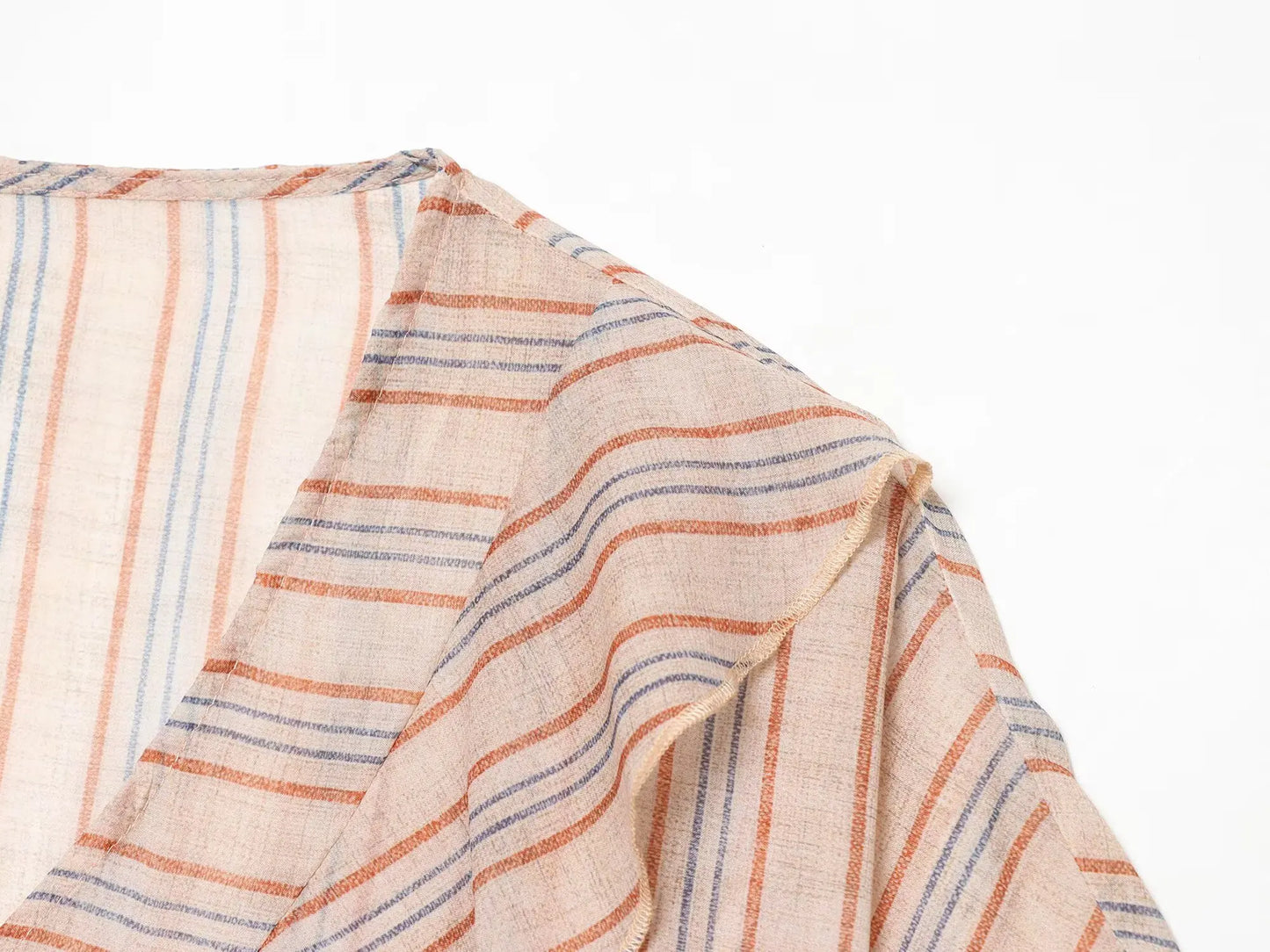 KONDALA Casual Striped Summer Woman Suits Lace-up V-Neck Shirt+ Drawstring Lace Shorts Fashion 2026 Female Elegant Tiered Sets