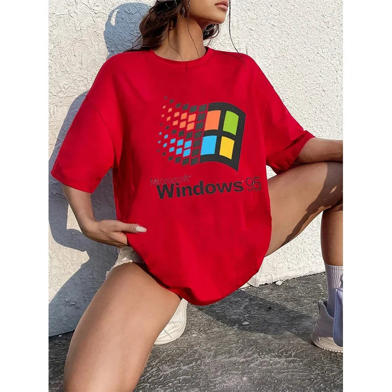 Windows 95 Vaporwave T Shirt Men Women's Crewneck  Windows 95 Classic Computer System Tee Shirts Summer Short Sleeve