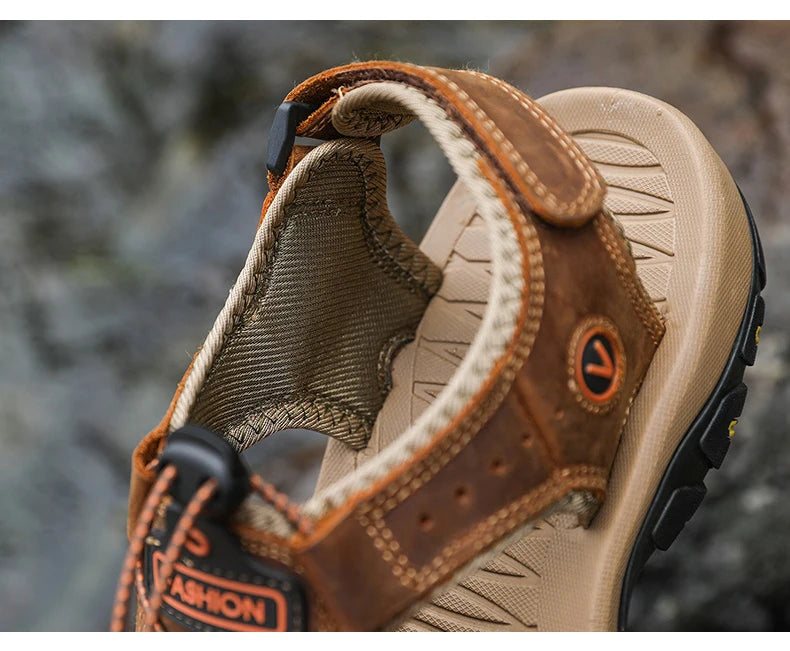 Men Sandals Summer Genuine Leather Mens Casual Shoes Outdoor Leather Sandals for Men Beach Shoes Roman Shoes Rubber Water Shoes