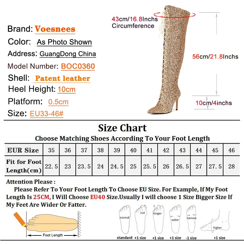 10CM Night Club Over The Knee Boots Sequins Thin High Heels Fashion Lady Pointed Long Boots Autumn Winter Party Shoes For Women