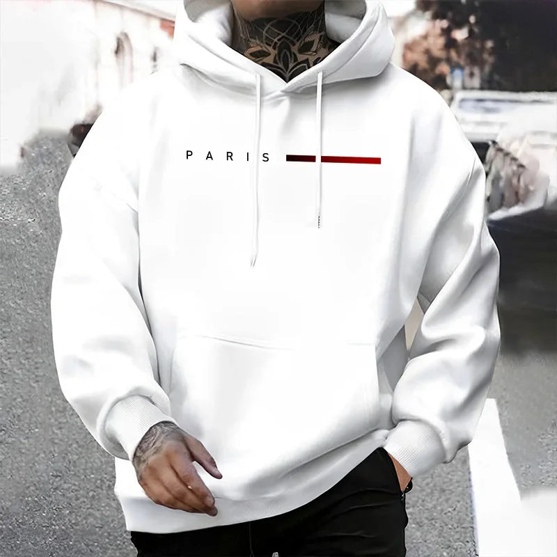 Trendy Mens Hooded Sweatshirt 2025 Urban Street Style Paris Hip Hop Fashion Hoodie Male Casual Cool Outerwear Autumn Winter Coat