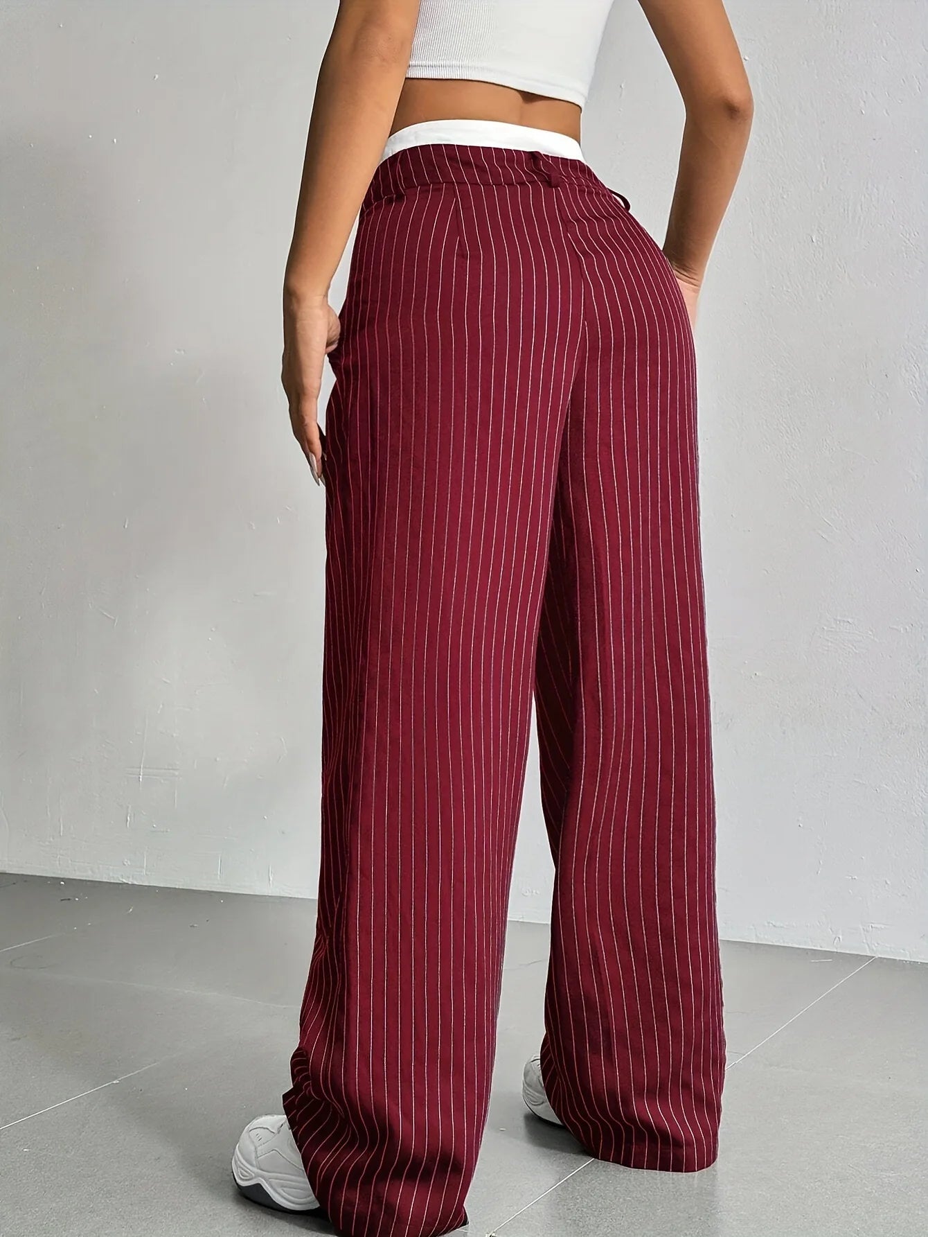 Fashion Pants Women's Stripe Straight Pants 2024 Autumn Winter High Waisted Casual Suit Pants Office Lady Women Trousers Bottoms BAZAARHUBO