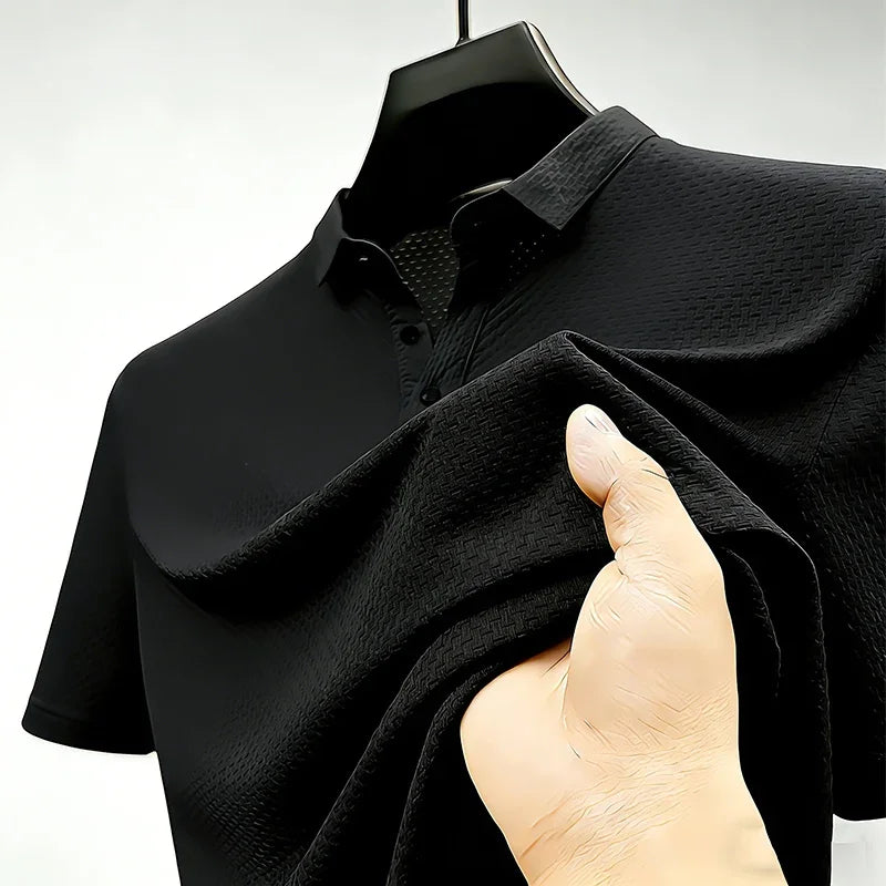 Men's Solid Color Short Sleeve Polo Shirt With Waffle Weave Design Fashionable Turn Down Collar Base Layer Ideal  Hiking Running