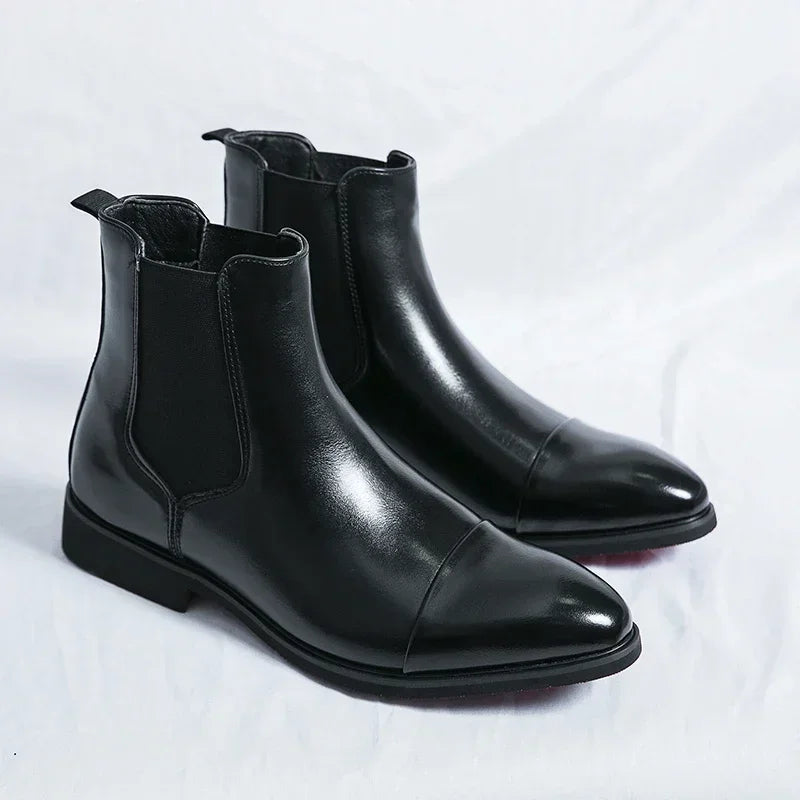 Chelsea Boots for Men Red Sole Pu Ankle Business Round Toe Slip-On Mens Boots Size 38-46 Men Shoes