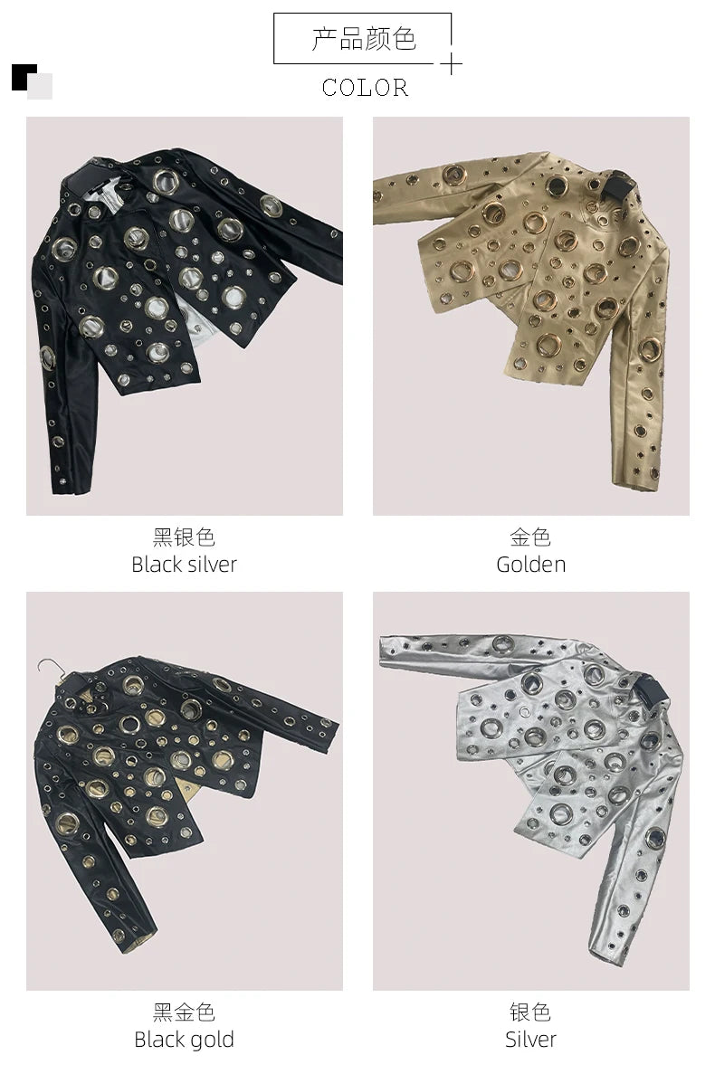 Mauroicardi Spring Short Hollow Out Patchwork Short Pu Leather Jacket Women Cool Luxury Designer European Style Clothes Fashion