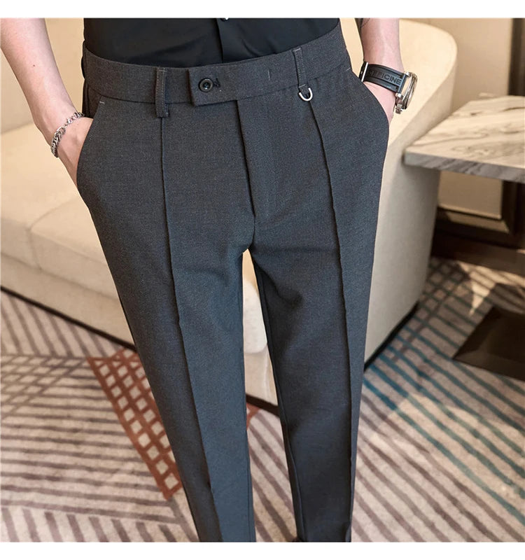 Men's business casual trousers, daily formal work pants, 2024 new high quality, plain color versatile ankle-length trousers.