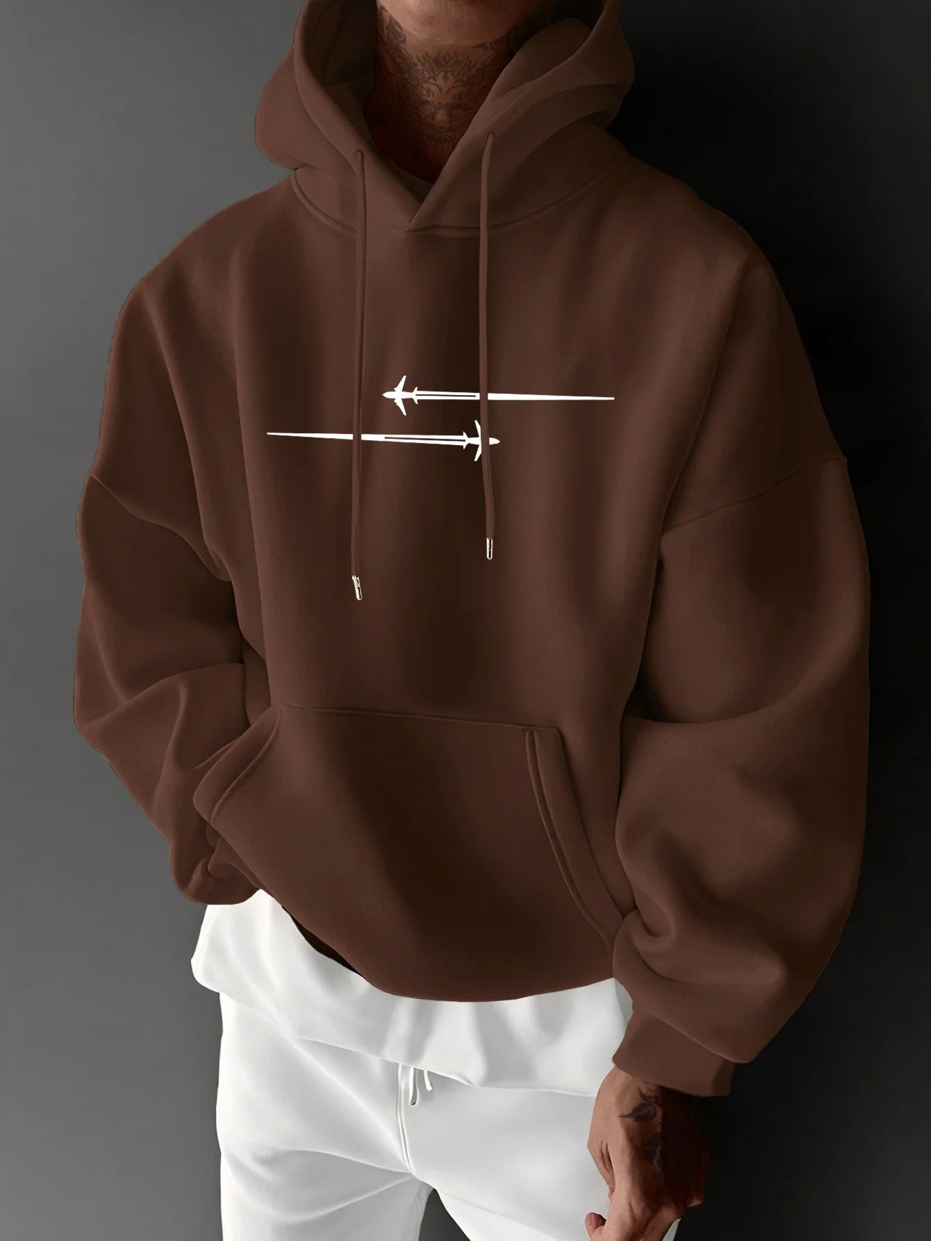 Men's top men's long sleeved round neck loose plus size autumn and winter hooded sweatshirt T-shirt top BAZAARHUBO