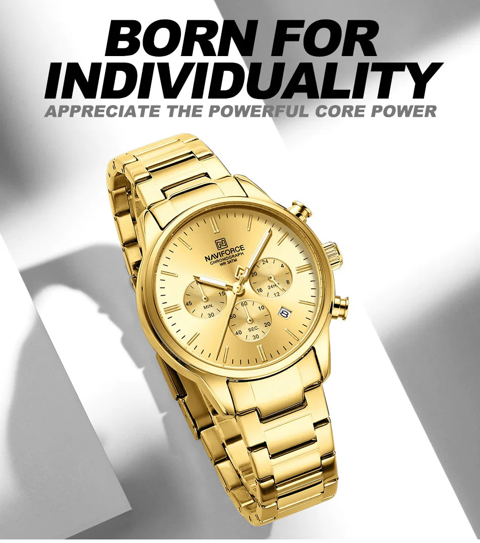 NAVIFORCE New Style Sporty 3ATM Waterproof Shockproof Stainless Strap  Man's Wristwatch Luxury Fashion Quartz Watches Men‘s Gift