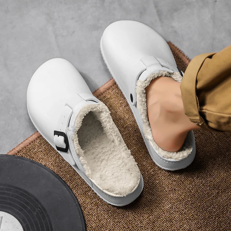 Winter Men Slippers Keep Warm Men Cotton Shoes with Fur Couple Home Slides Waterproof Flat Casual Shoes Indoor Outdoor Slippers