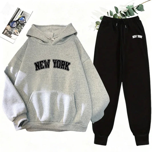 2025 New Women's Matching Set Hooded Sweatshirt and Jogger Pants Casual Streetwear Outfit Fall Winter Lounge Female Wear Hoodie