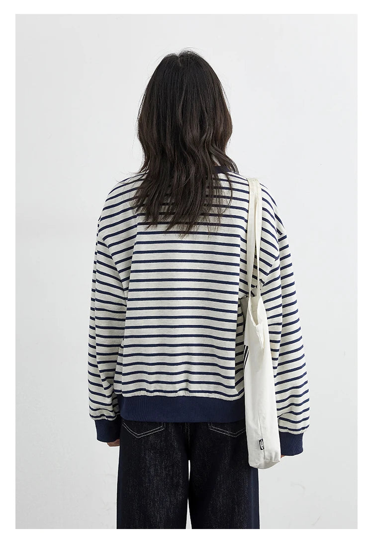 CHIC VEN New Women T-Shirts Loose Casual Round Neck Striped Dog Print Long Sleeved Female Tees Pullover Autumn Winter 2025