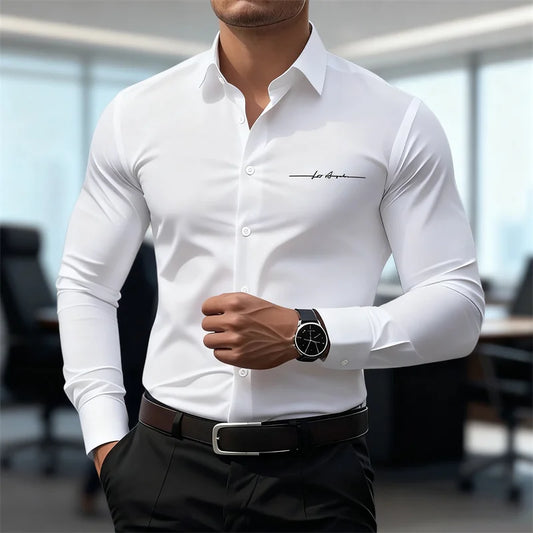 Solid color men's business casual long-sleeved shirts, slim fit, iron-free formal wear, 3D printed personalized shirts, XS-6XL