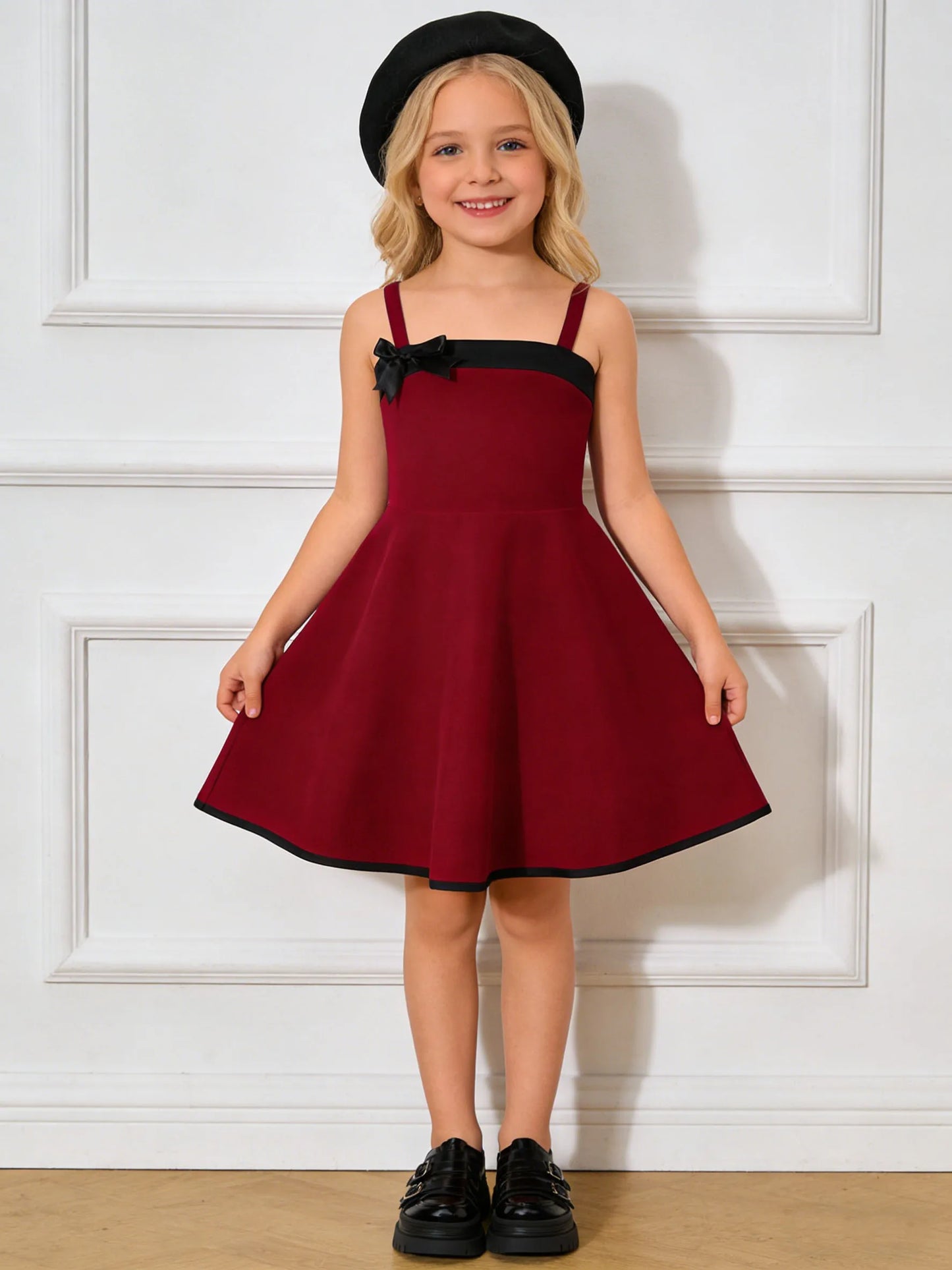 Summer fashion dress for girls, casual outdoor camisole bow dress for girls, suitable for daily and outdoor activities