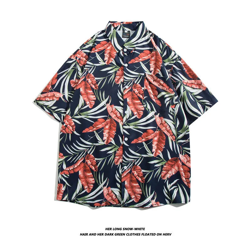 Men's Hawaiian Polyester Summer Short Sleeve Shirt Tropical Leaf 3D Pattern Printing Beach Male Shirts Casual Blouse For Men