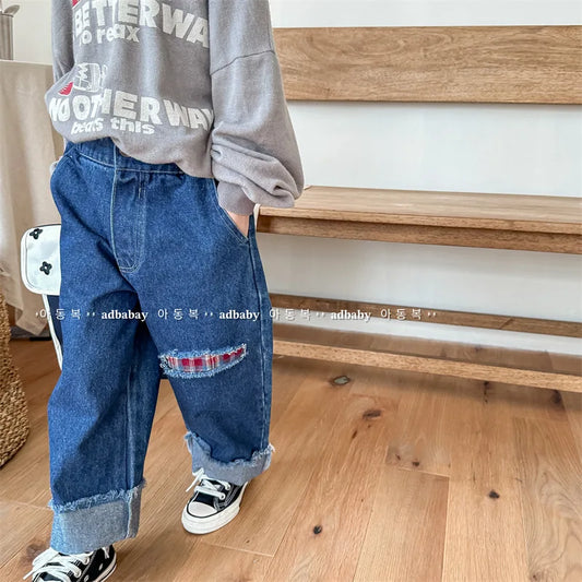 2023 Autumn Spring Baby Girls Boys Denim Pants Loose Fashion Korean Style Kids Casual Jeans Toddler Trouser Children's Clothes