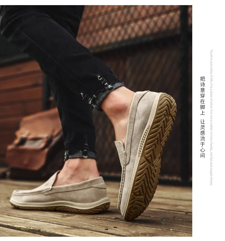 Men's Suede Casual Leather Shoes Fashionable Breathable Comfortable Driving Shoes Men Shoes