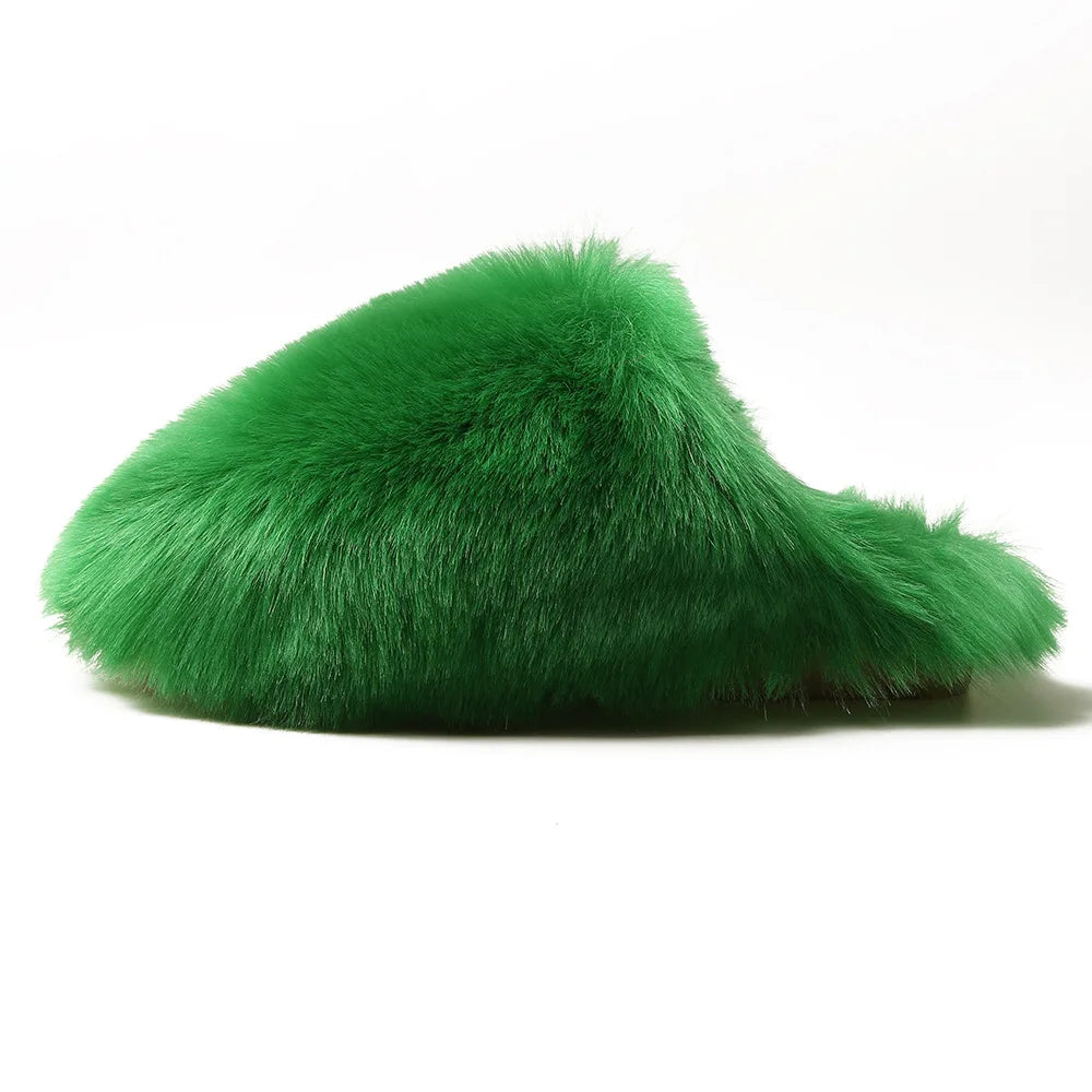 Ladies Winter High Quality Fox Fur Slippers Women Warm Fur Slides Girls Luxury Furry Slippers Soft Comfortable Home Cotton Shoes