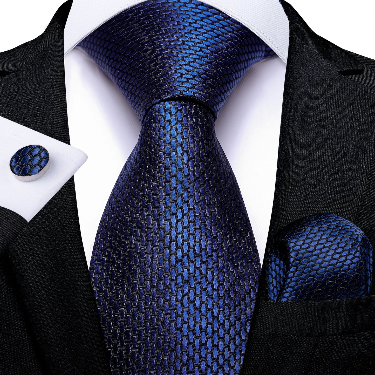 Royal Blue Paisley Plaid Striped Men tie Set with Handkerchief Cufflinks Wedding Prom Groom Accessories Perfect Gift for Men BAZAARHUBO