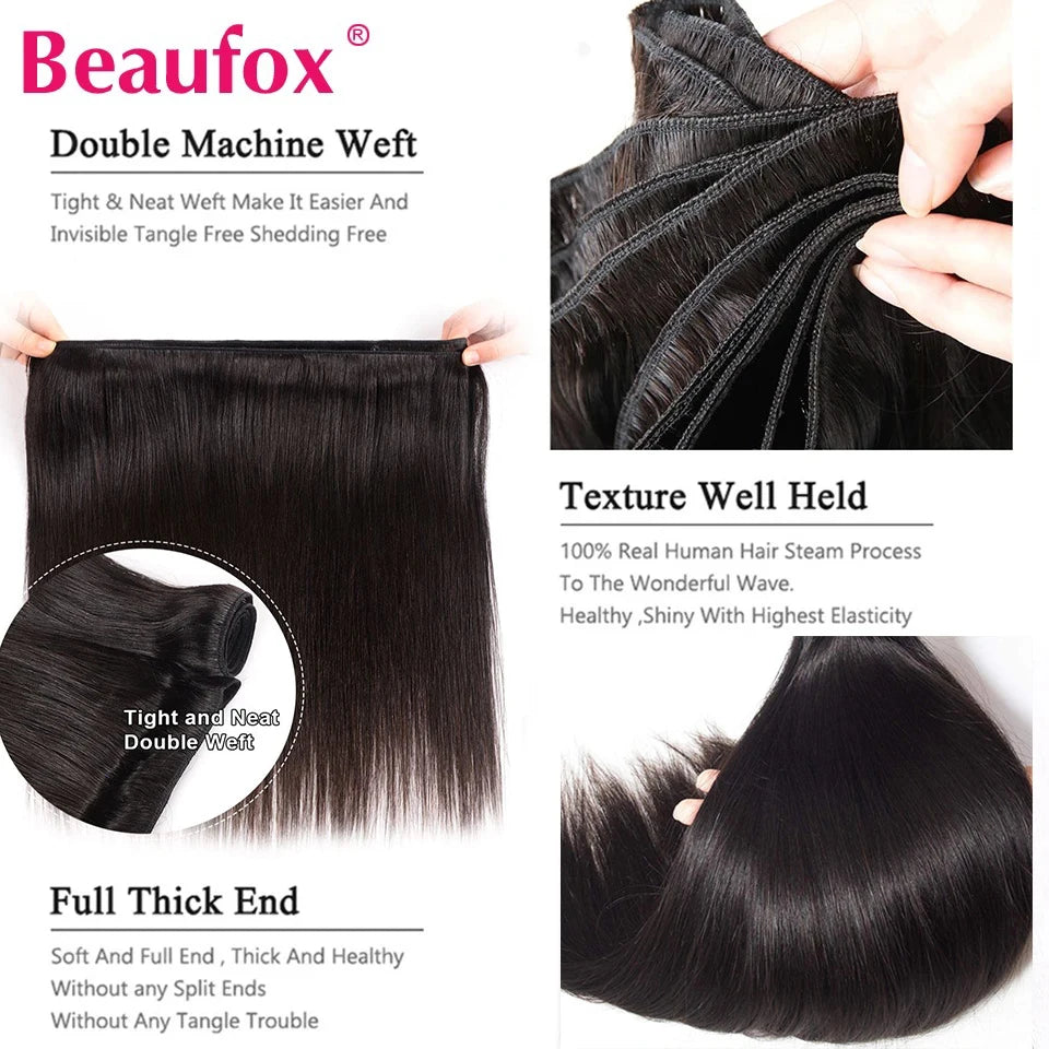 Beaufox Straight Human Hair Bundles Malaysian Straight Hair Bundles Deal Human Hair 1/3/4 Bundles Human Hair Straight 8"-30"