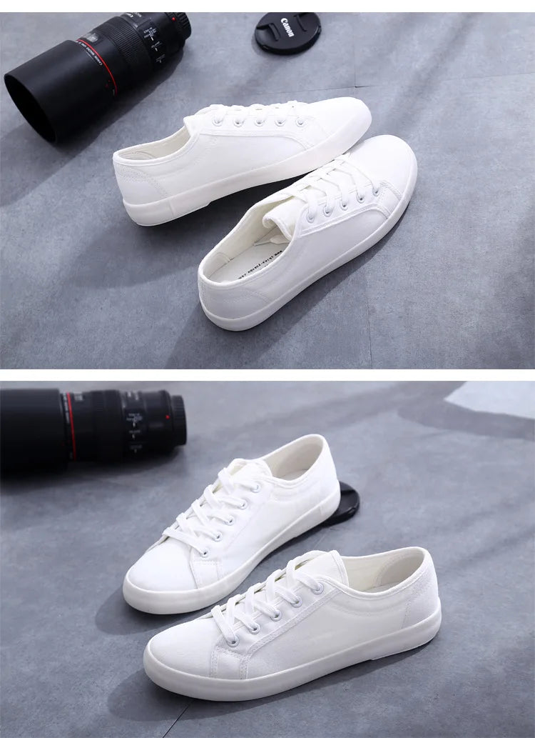 Unisex White Canvas Shoes Casual Summer Vulcanized Shoes Lace-up Students Cloth Shoe Women's Flats Sneakers Women Board Shoes