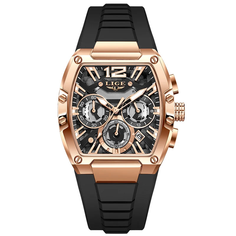 LIGE Fashion Simple Man Watch Casual Sports Military Waterproof Silicone Strap Luminous Quartz Watches for Men Chronograph Gifts