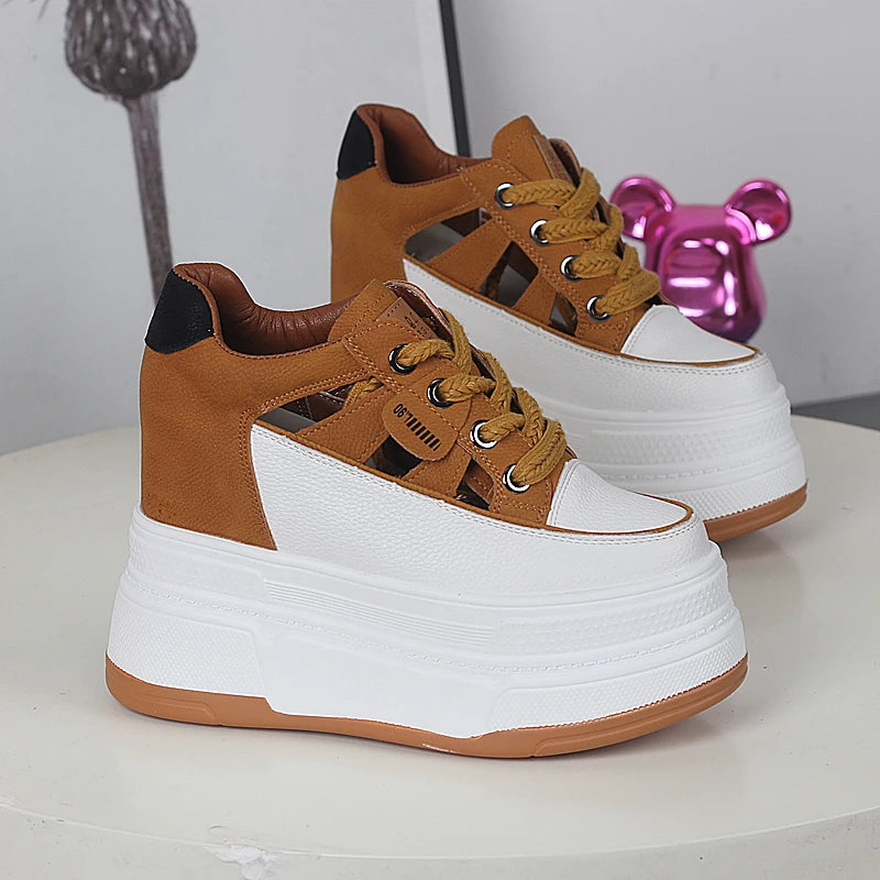 Spring and Summer Platform Casual Shoes Ultra High Heels Increase 12CM Small Hollowed Breathable Sandals