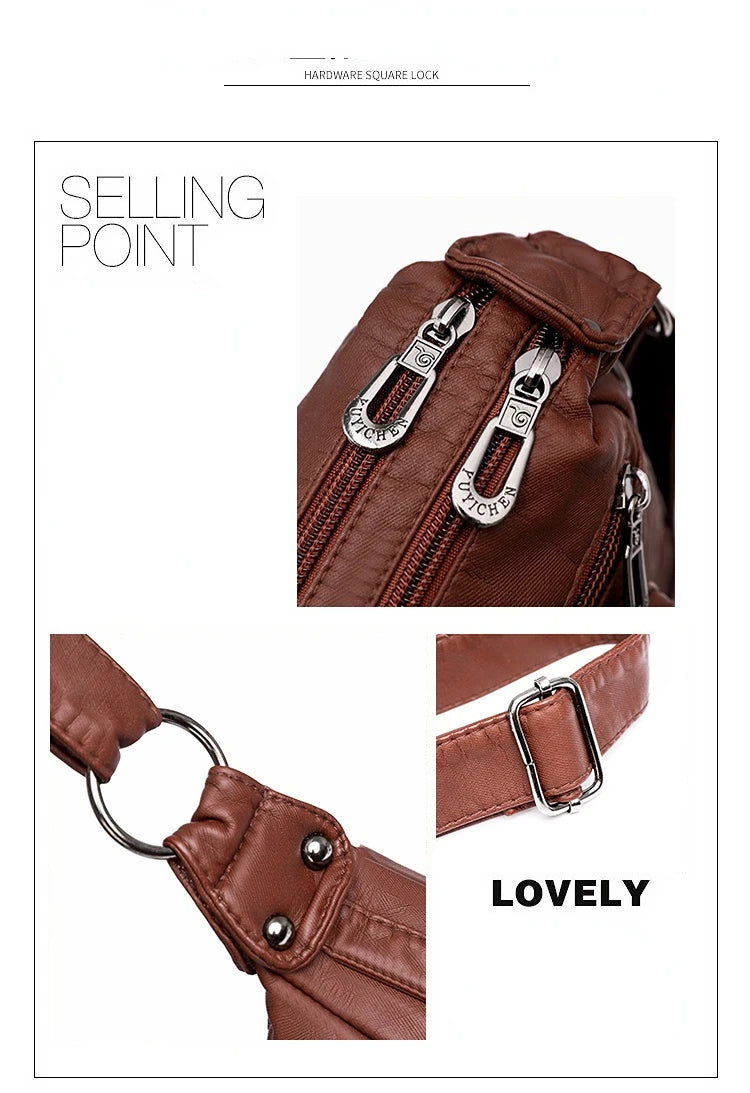 Women Bag 2023 New Fashion Middle-aged Handbag Multi-pocket Practical Messenger Vintage Shoulder Bag Hobos Trend Crossbody Pack
