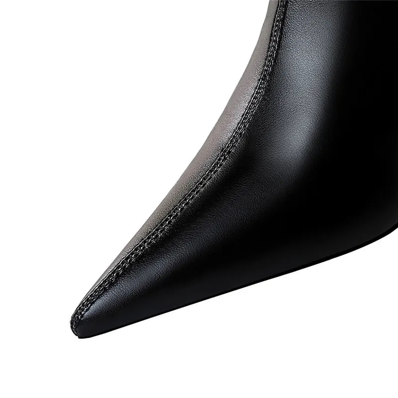 Eilyken Fashion Winter High Quality Soft PU Leather Socks Women Ankle Boots Street Style Pointed Toe Thin Heels Ladies Botines