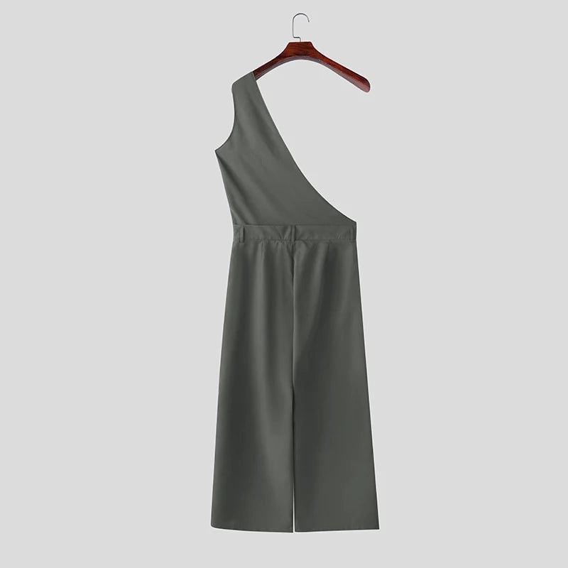 INCERUN Men's Jumpsuits Pants Solid Color Loose Sleeveless Irregular Rompers For Man Streetwear 2026 Fashion Casual Man Overalls